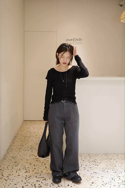 薄感長腿直筒褲 ( 碳灰色 )2