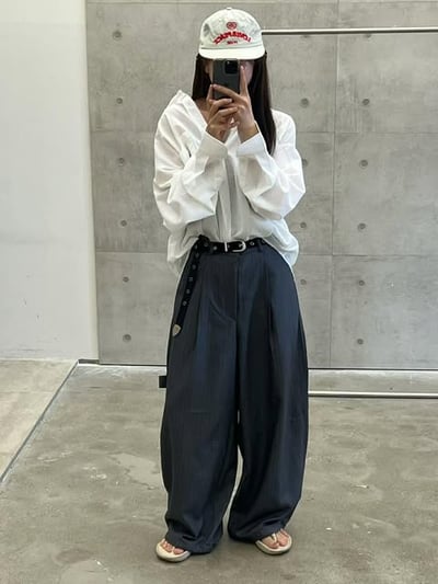 UNISEX工裝感條紋西褲 ( 黑色 )1