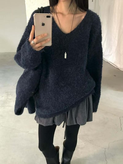 圍巾+V領毛衣SET ( 3色 )6