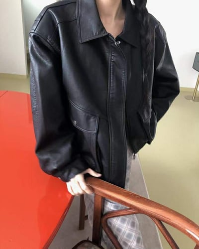 春款紋理感皮夾克20