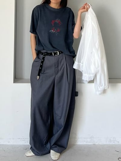 UNISEX工裝感條紋西褲 ( 灰色 )13