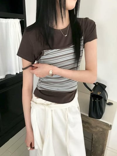 基礎薄款短TEE ( 粉色/咖啡色/杏色 )3