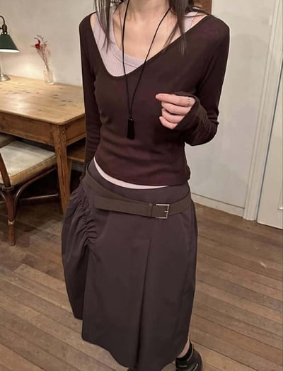 不對稱肩帶直紋背心 ( 5色 )5