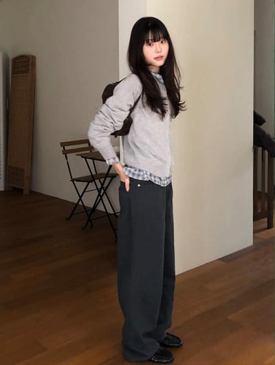 薄感長腿直筒褲 ( 碳灰色 )6