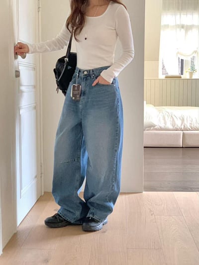 #406藍色車線丹寧褲8