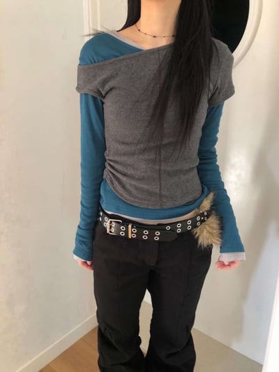 側抓皺不對稱上衣 ( 3色 )12