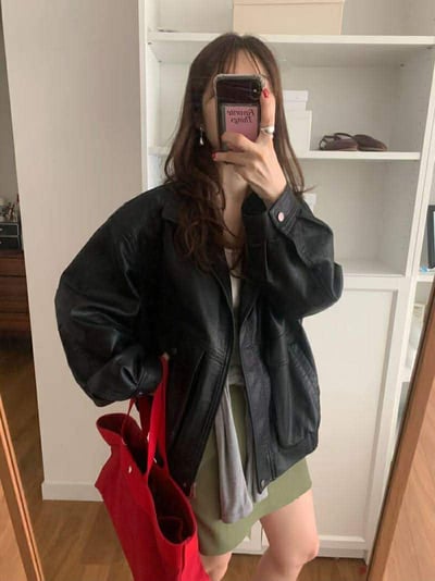 春款紋理感皮夾克7