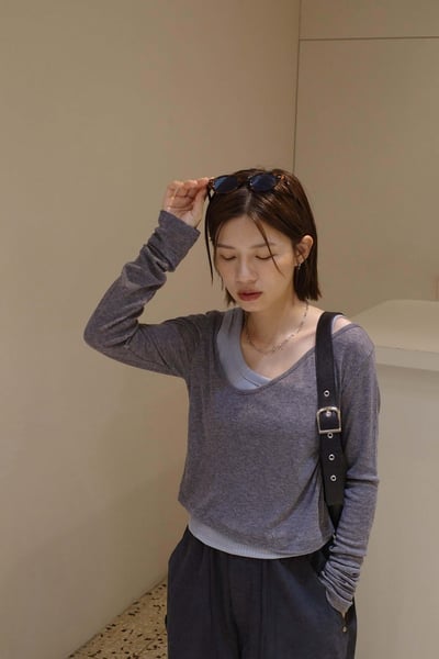 斜挖領薄長袖 ( 4色 )13