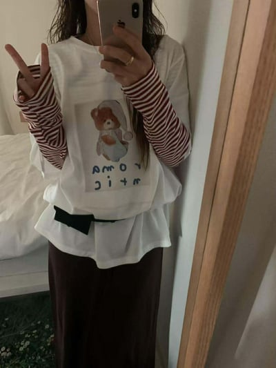 配色圓領條紋上衣 ( 4色 )10