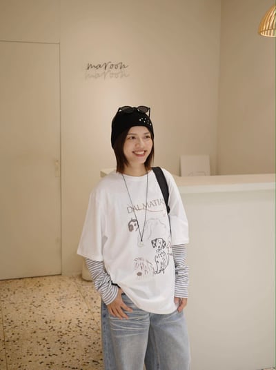 手繪感可愛小狗TEE ( 白色 )2