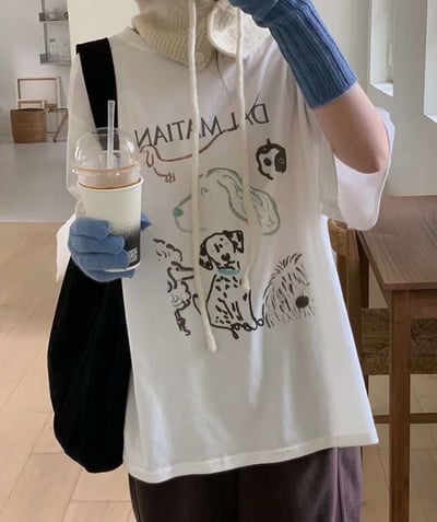 手繪感可愛小狗TEE ( 白色 )5