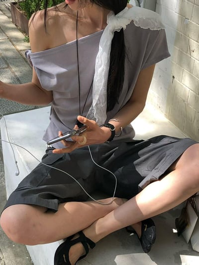 斜肩側抓皺上衣 ( 3色 )6