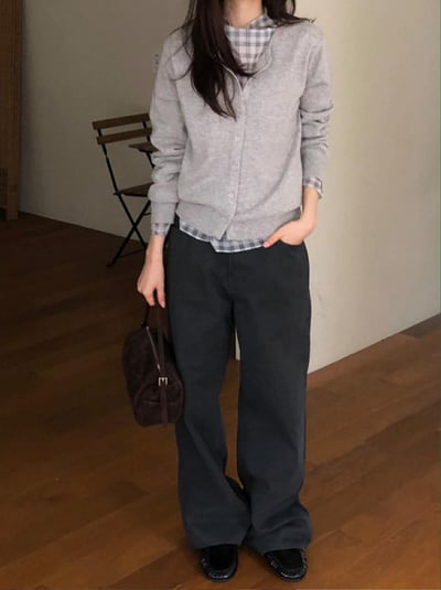 薄感長腿直筒褲 ( 碳灰色 )16