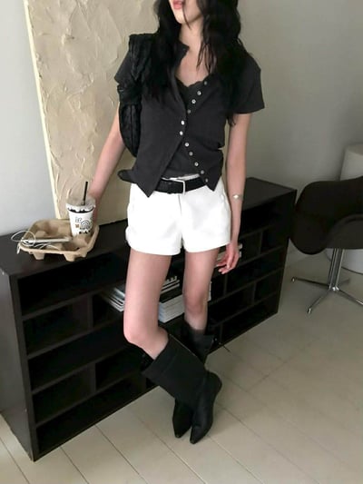 小花貝殼釦短袖衫 ( 3色 )7