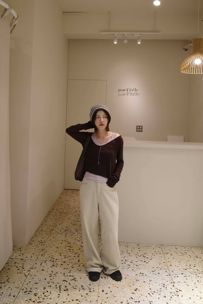 斜挖領薄長袖 ( 4色 )4