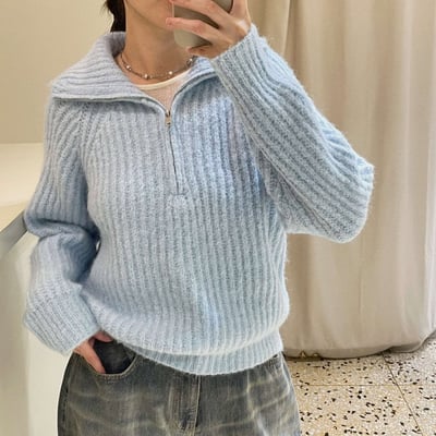 拉鍊半領織紋毛衣 ( 3色 )9