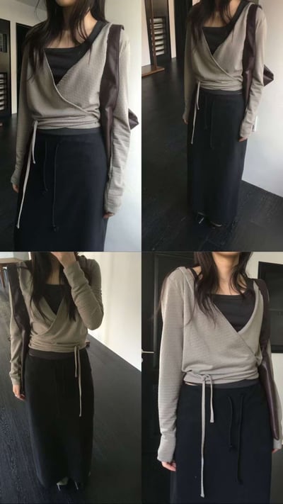 不對稱肩帶直紋背心 ( 5色 )7