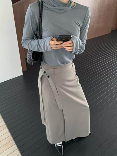 附帶交疊感直筒西裝裙 ( 2色 )6