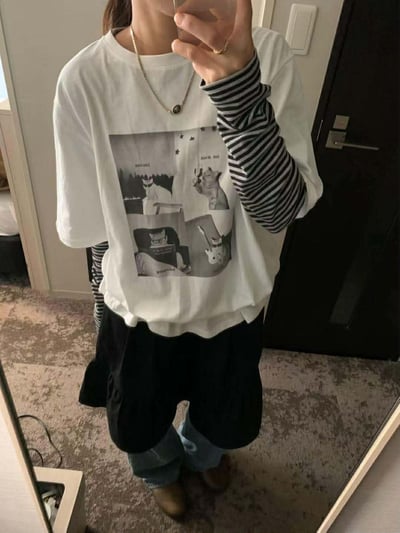 配色圓領條紋上衣 ( 4色 )4