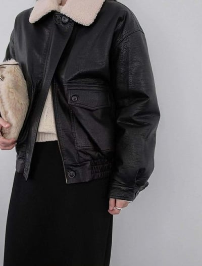 可拆毛毛領質感皮夾克17