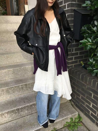 春款紋理感皮夾克22