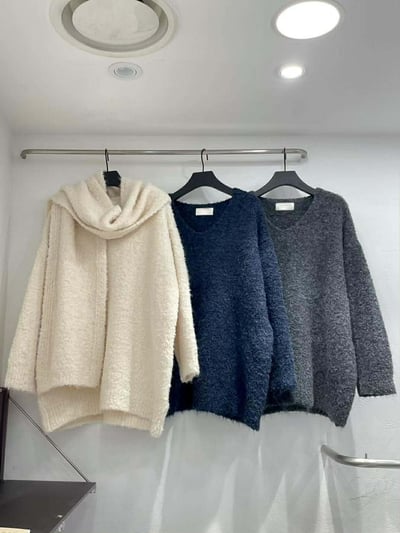 圍巾+V領毛衣SET ( 3色 )24