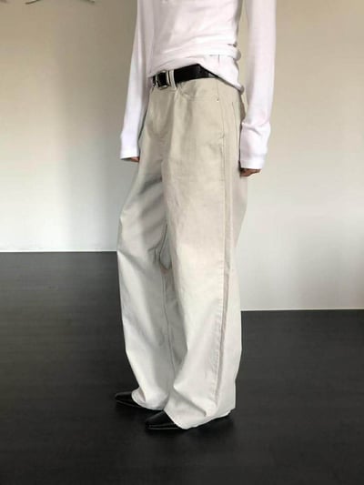 薄感長腿直筒褲 ( 米白色 )2