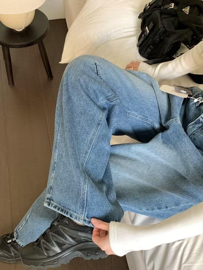 #406藍色車線丹寧褲7