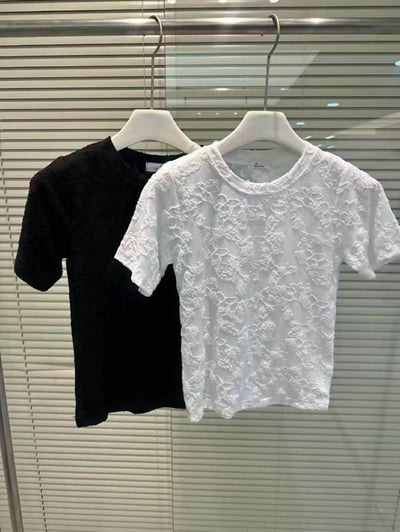 蕾絲花紋短袖上衣 ( 2色 )25