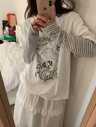 配色圓領條紋上衣 ( 4色 )13