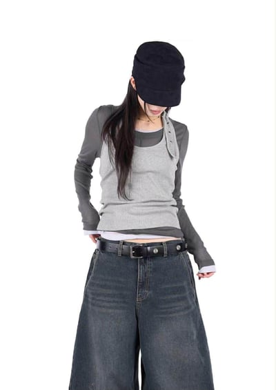 彈性直紋繞頸背心 ( 白色/灰色 )16