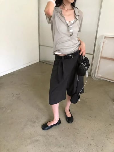 polo領透膚衫( 白色/黑色/霧灰/花灰/深灰 )11