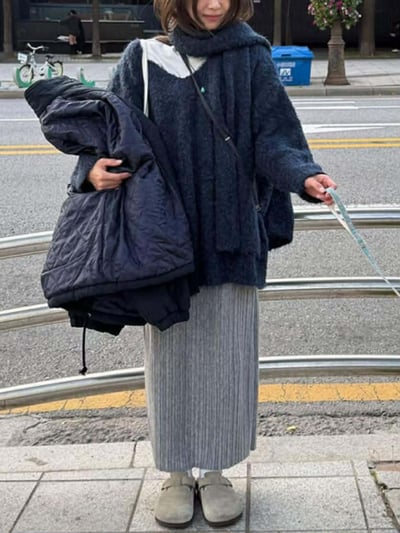 圍巾+V領毛衣SET ( 3色 )14