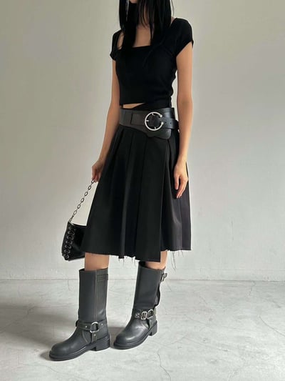 仿舊感釦環中筒靴15