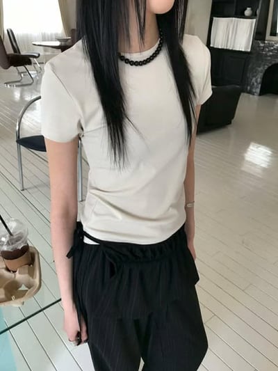 基礎薄款短TEE ( 粉色/咖啡色/杏色 )14