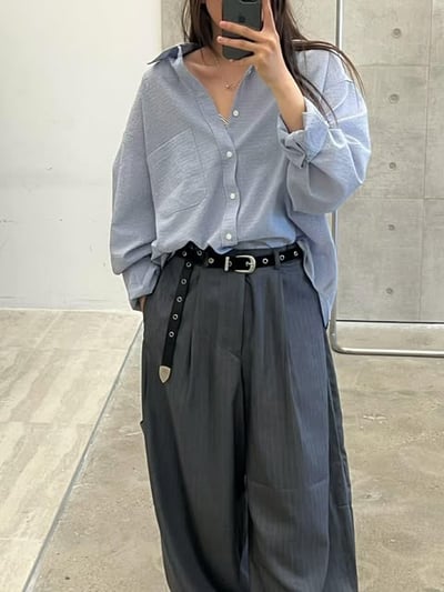 UNISEX工裝感條紋西褲 ( 灰色 )8