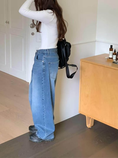 #406藍色車線丹寧褲5