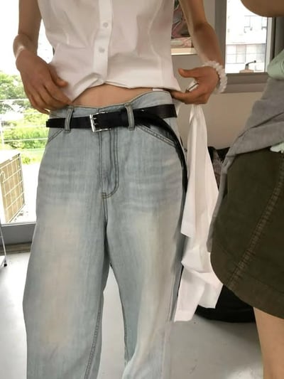 夏日薄料刷痕感落地褲  ( 淺藍 )8