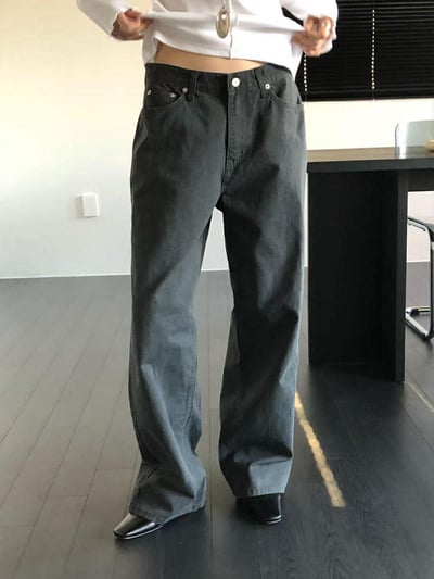 薄感長腿直筒褲 ( 碳灰色 )19