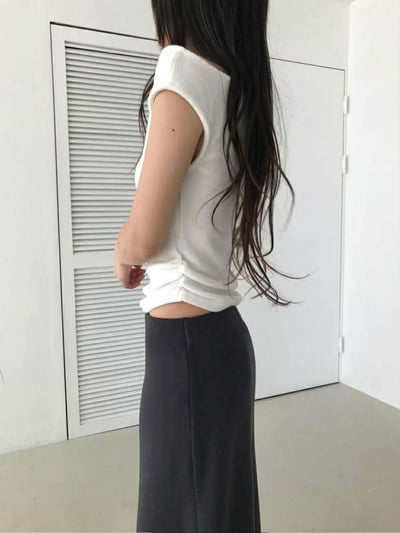 側抓皺不對稱上衣 ( 3色 )4