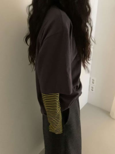 配色圓領條紋上衣 ( 4色 )21