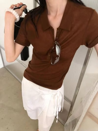 polo領透膚衫 ( 咖啡/粉色/薄荷色/深藍 )3