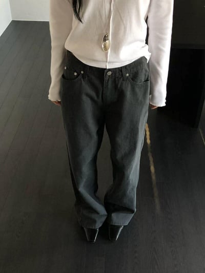 薄感長腿直筒褲 ( 碳灰色 )20