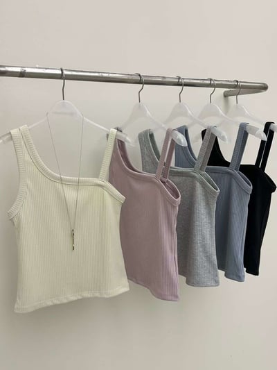 不對稱肩帶直紋背心 ( 5色 )11