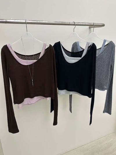 斜挖領薄長袖 ( 4色 )15