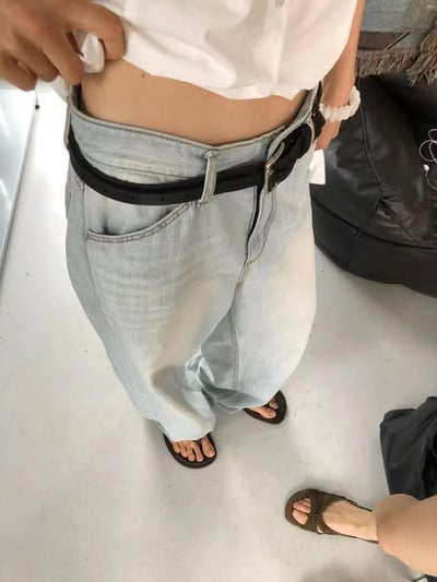 夏日薄料刷痕感落地褲  ( 淺藍 )9
