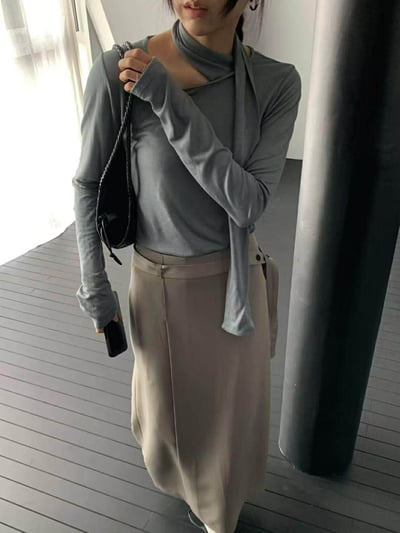 附帶交疊感直筒西裝裙 ( 2色 )8