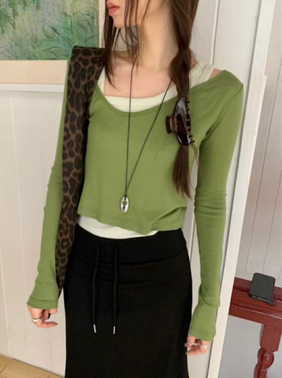 不對稱肩帶直紋背心 ( 5色 )17