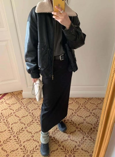 可拆毛毛領質感皮夾克9