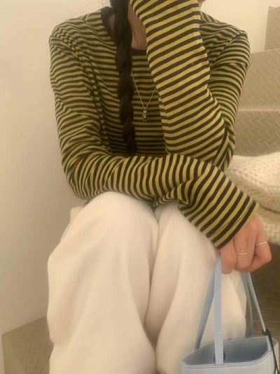 配色圓領條紋上衣 ( 4色 )17